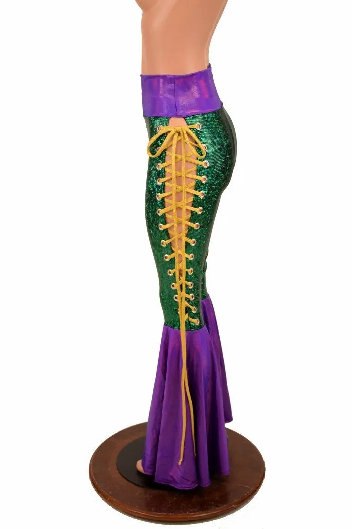 Mardi Gras 2PC Lace Up Top and Bell Bottom Pants Set