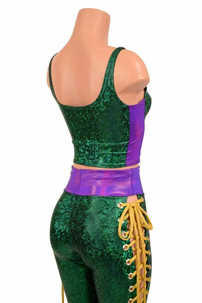 Mardi Gras 2PC Lace Up Top and Bell Bottom Pants Set