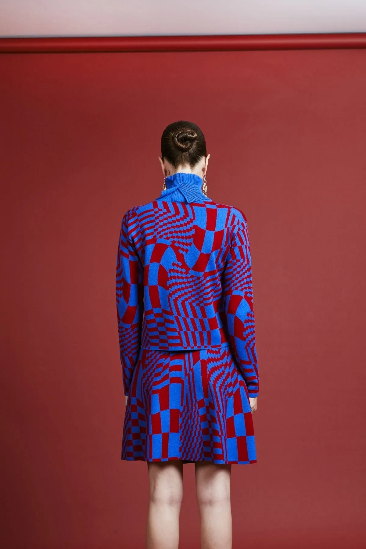 Melissa 0 Wool Geometric Pattern Turtleneck Blue-Red Sweater