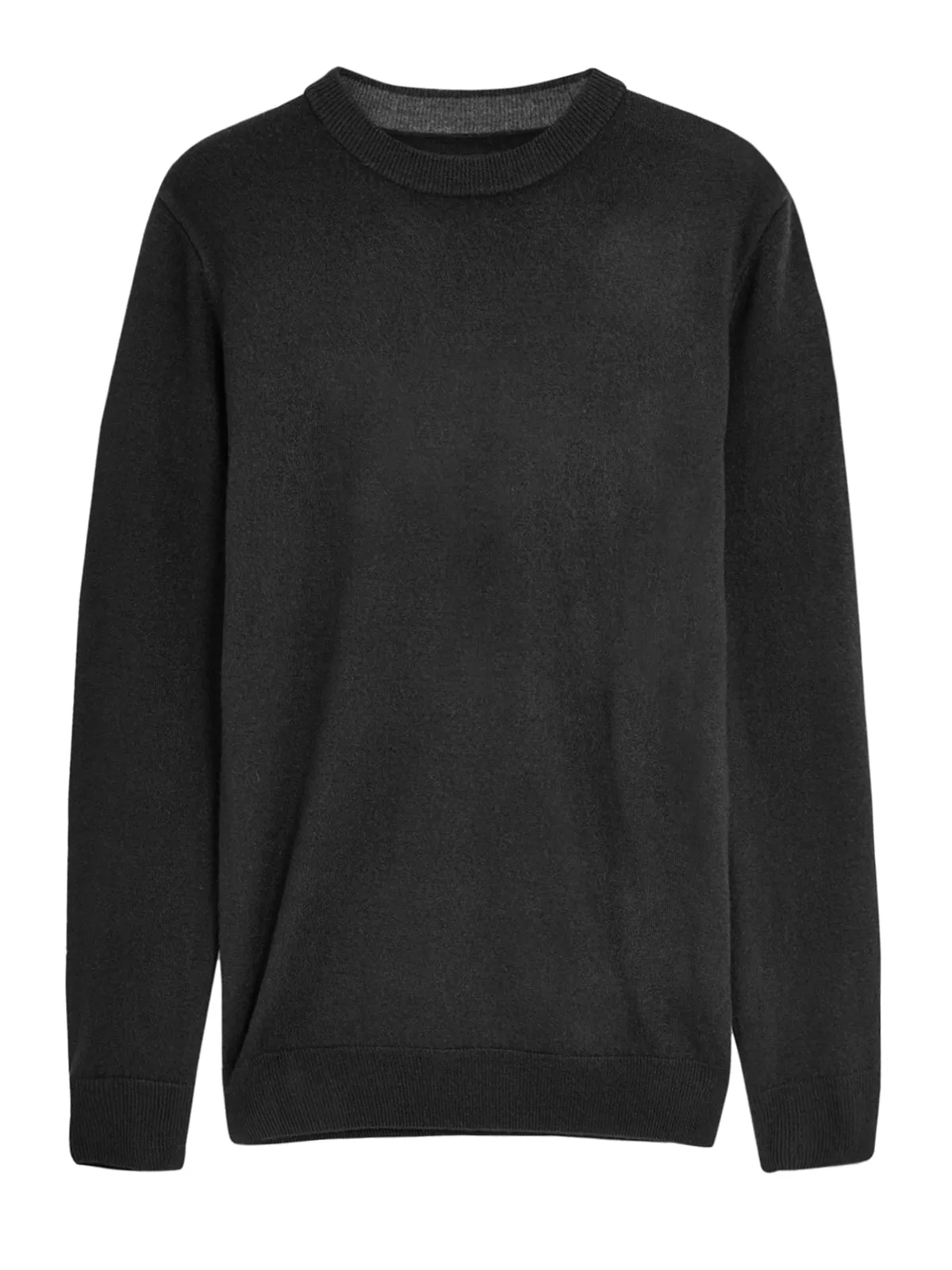 Mens Black Soft Knitted Cotton Rich Crew Ribbed Neck Long Sleeve Jumpers