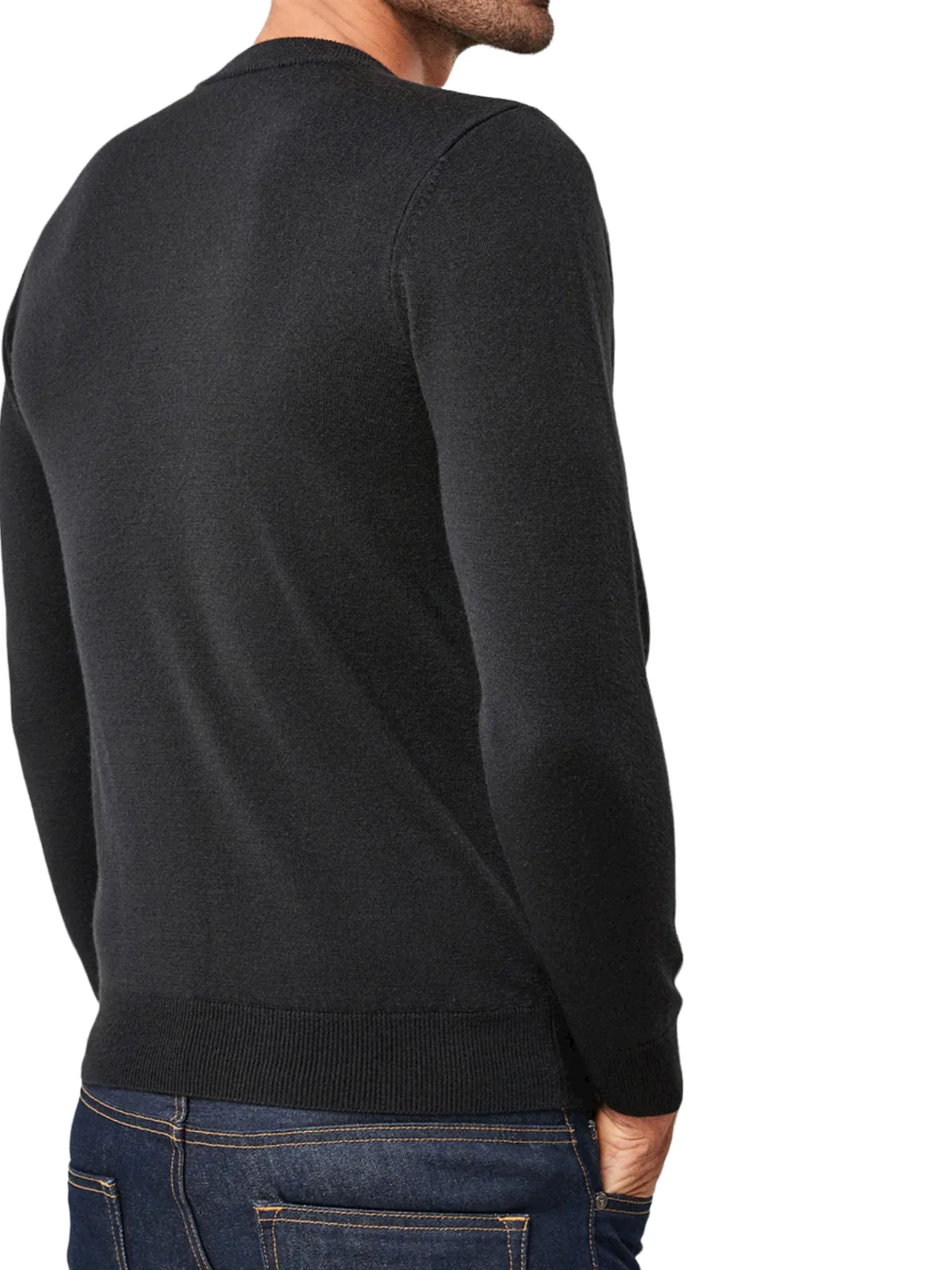 Mens Black Soft Knitted Cotton Rich Crew Ribbed Neck Long Sleeve Jumpers