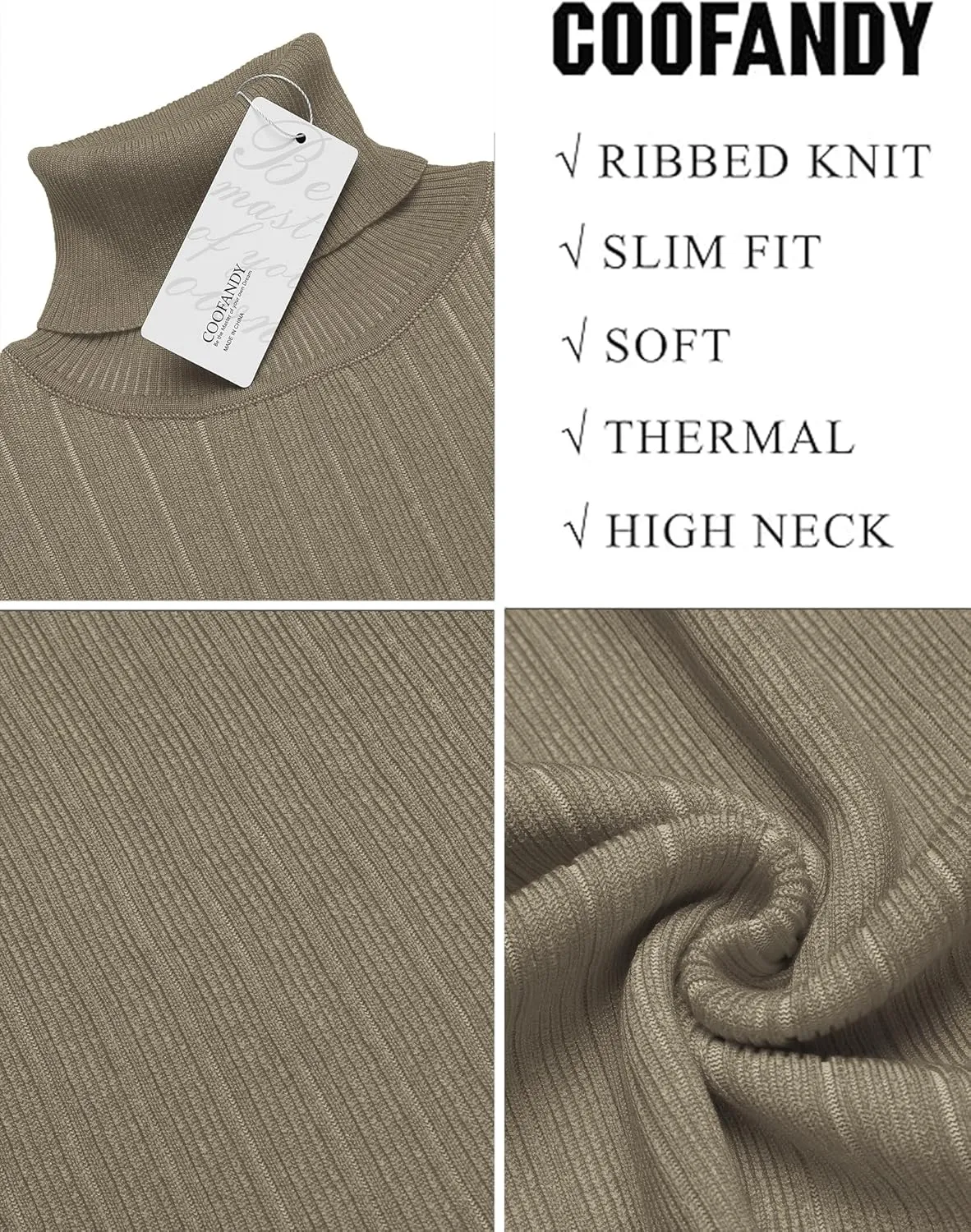 Men's Slim Fit Turtleneck Sweater Ribbed Knitted High Neck Pullover Sweaters