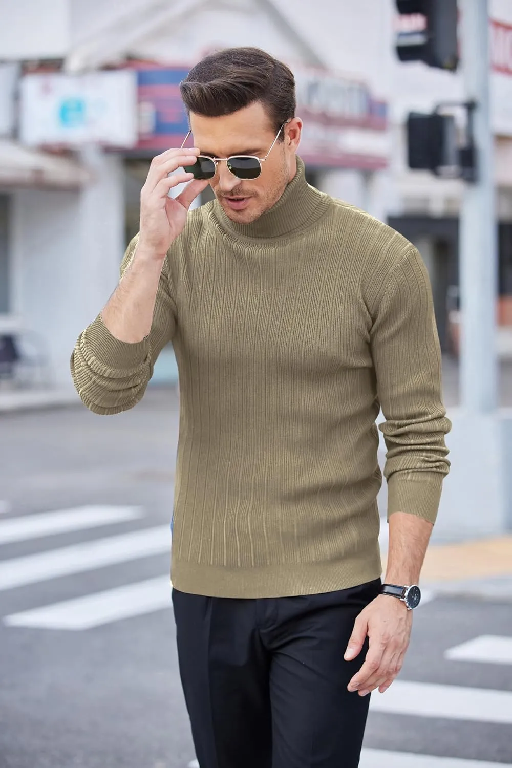 Men's Slim Fit Turtleneck Sweater Ribbed Knitted High Neck Pullover Sweaters