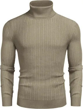 Men's Slim Fit Turtleneck Sweater Ribbed Knitted High Neck Pullover Sweaters