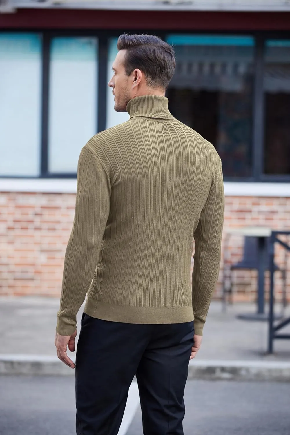 Men's Slim Fit Turtleneck Sweater Ribbed Knitted High Neck Pullover Sweaters
