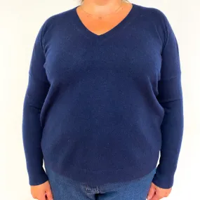 Navy Blue Boxy Cashmere V-Neck Jumper Extra Large