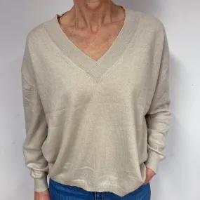 Nili Lotan Slouchy Oatmeal Cashmere V-Neck Jumper Medium