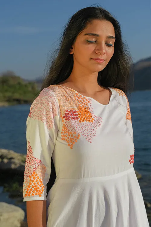 Okhai 'Riverside' Pure Cotton Hand Embroidered Mirror Work Dress