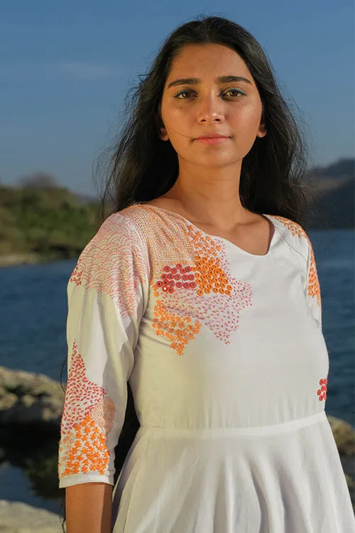 Okhai 'Riverside' Pure Cotton Hand Embroidered Mirror Work Dress