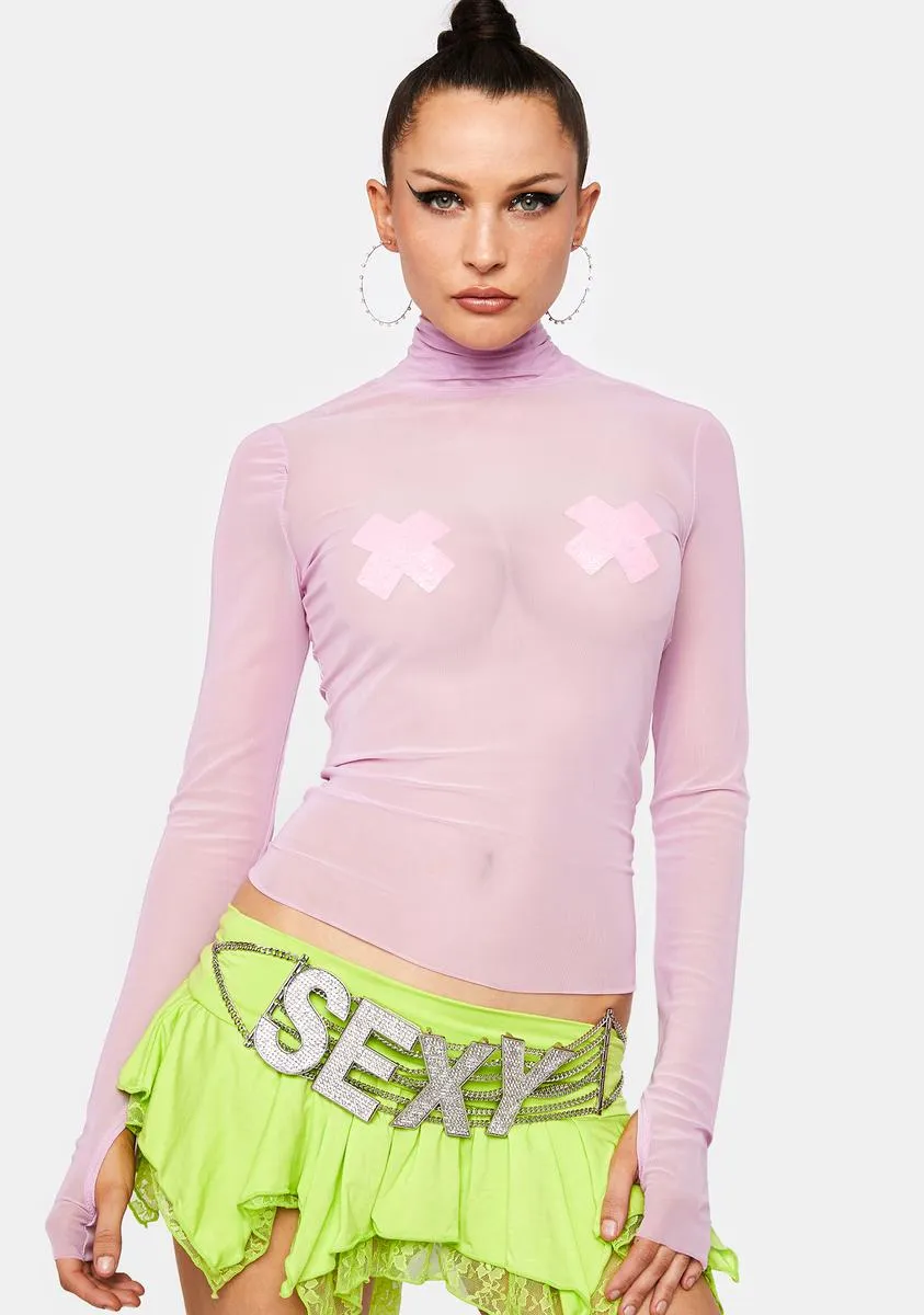 Orchid Zadie Mesh Turtleneck Top