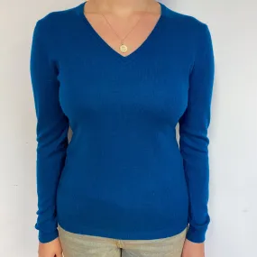 Peacock Blue Cashmere V-Neck Jumper Small