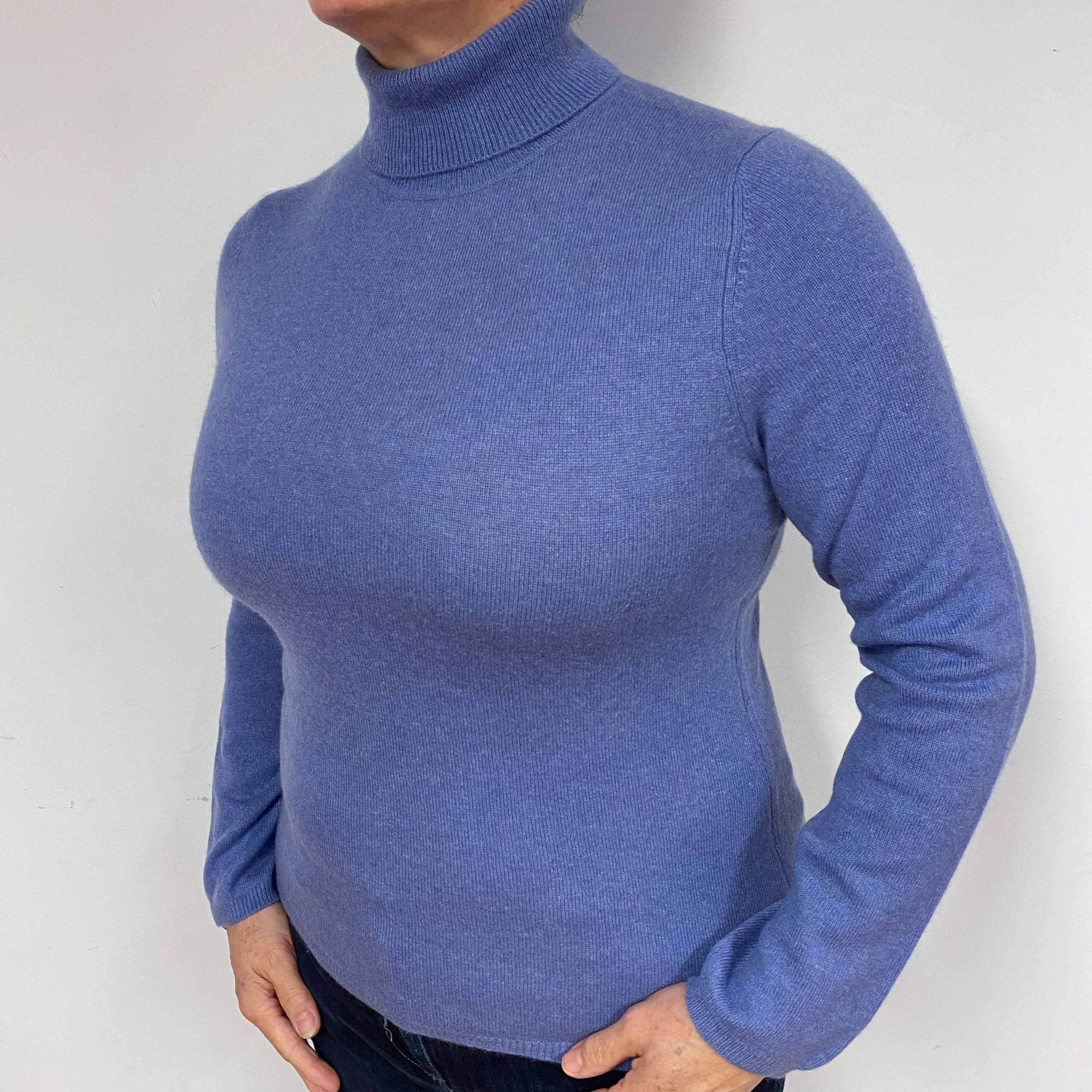 Periwinkle Blue Cashmere Polo Neck Jumper Large