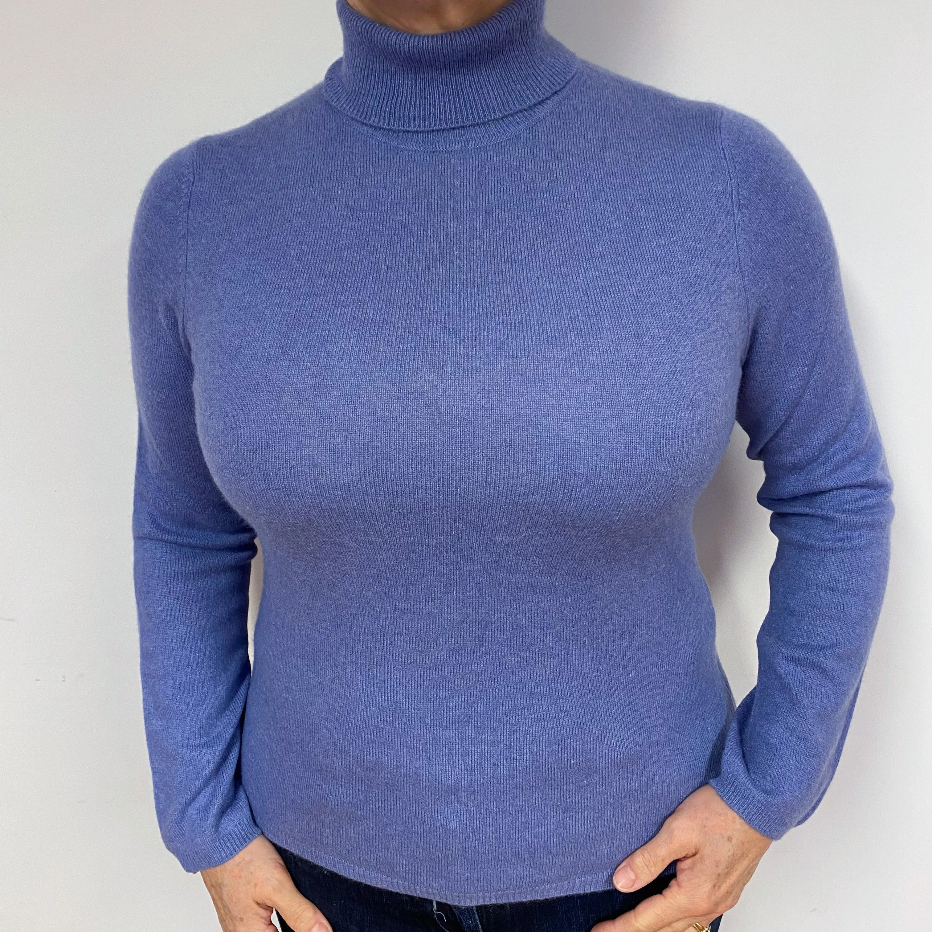 Periwinkle Blue Cashmere Polo Neck Jumper Large