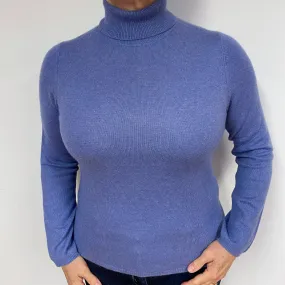 Periwinkle Blue Cashmere Polo Neck Jumper Large