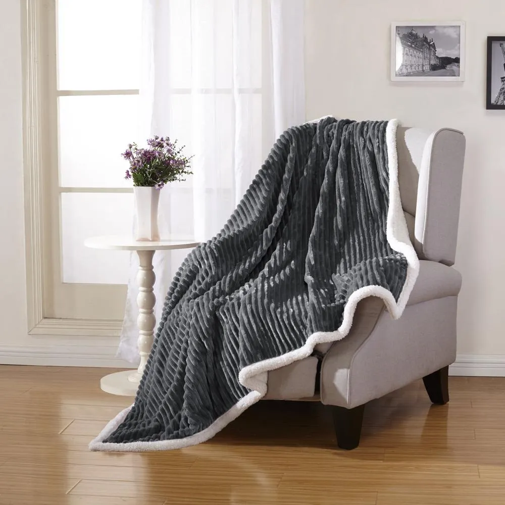 Plazatex Corduroy Faux Sherpa Reverse Throw Blanket - 50x60", Grey