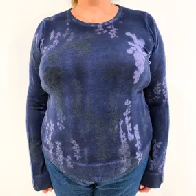 Purple Tie Dye Style Cashmere Crew Neck Jumper Extra Large