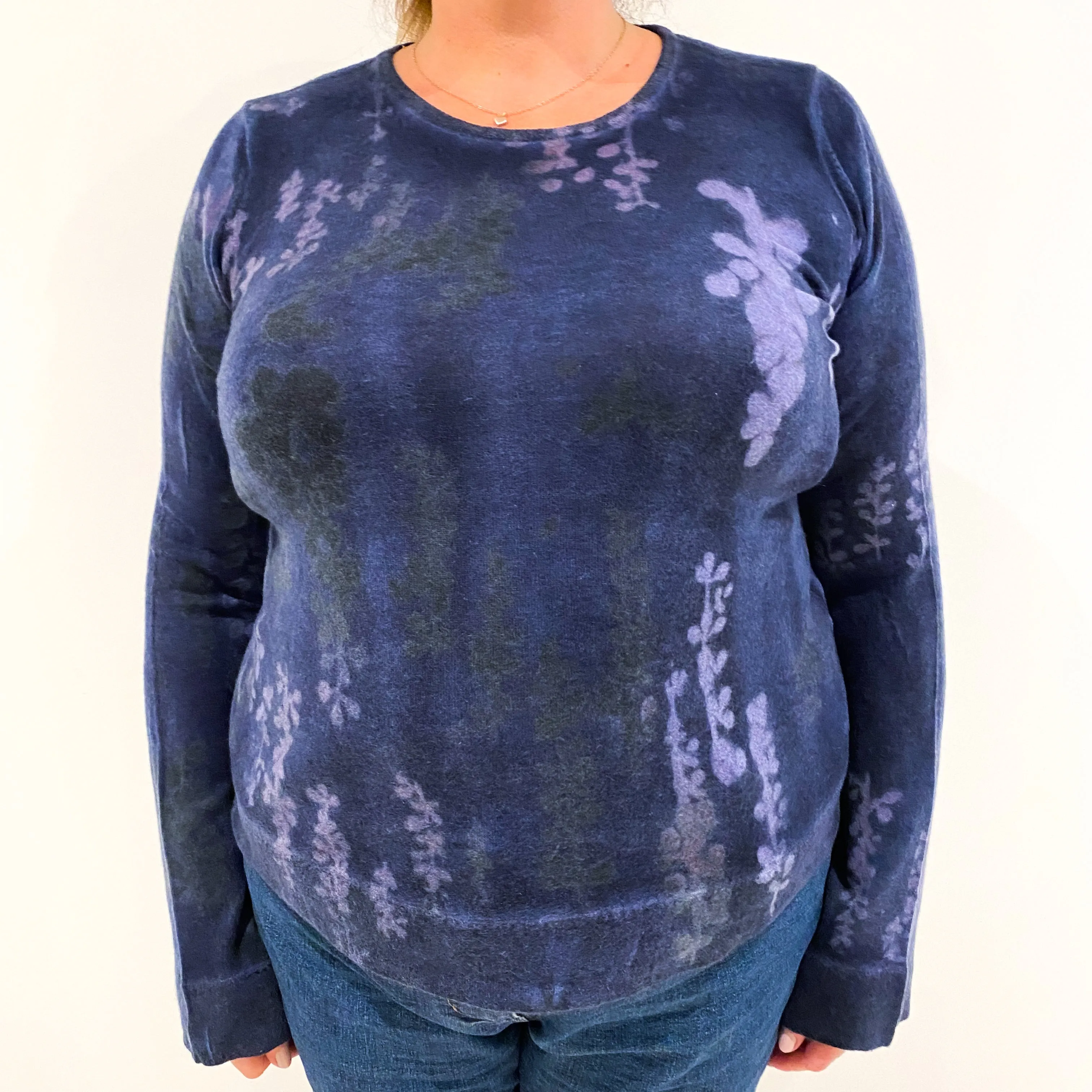 Purple Tie Dye Style Cashmere Crew Neck Jumper Extra Large