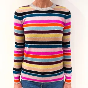Rainbow Stripe Cashmere Crew Neck Jumper Small