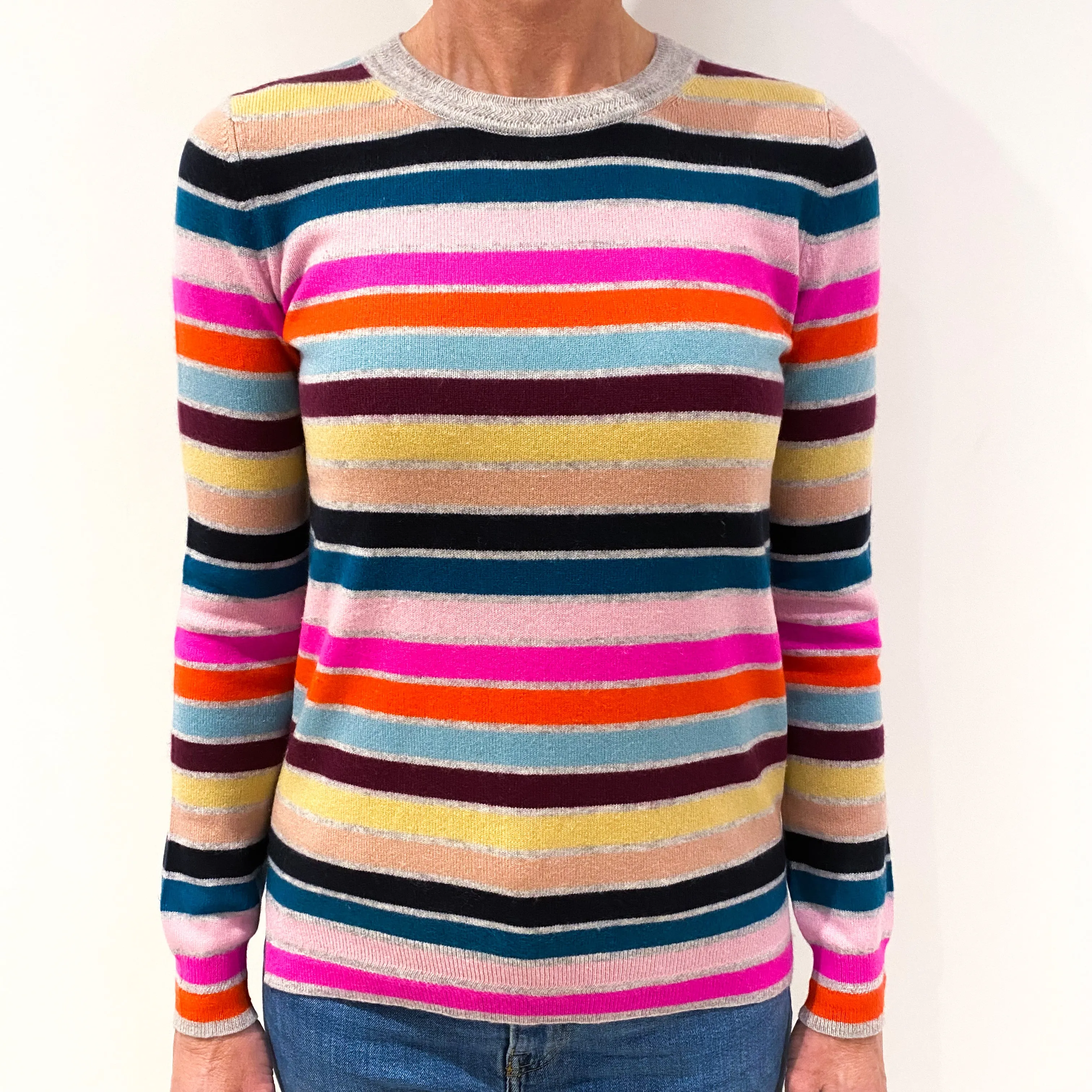 Rainbow Stripe Cashmere Crew Neck Jumper Small