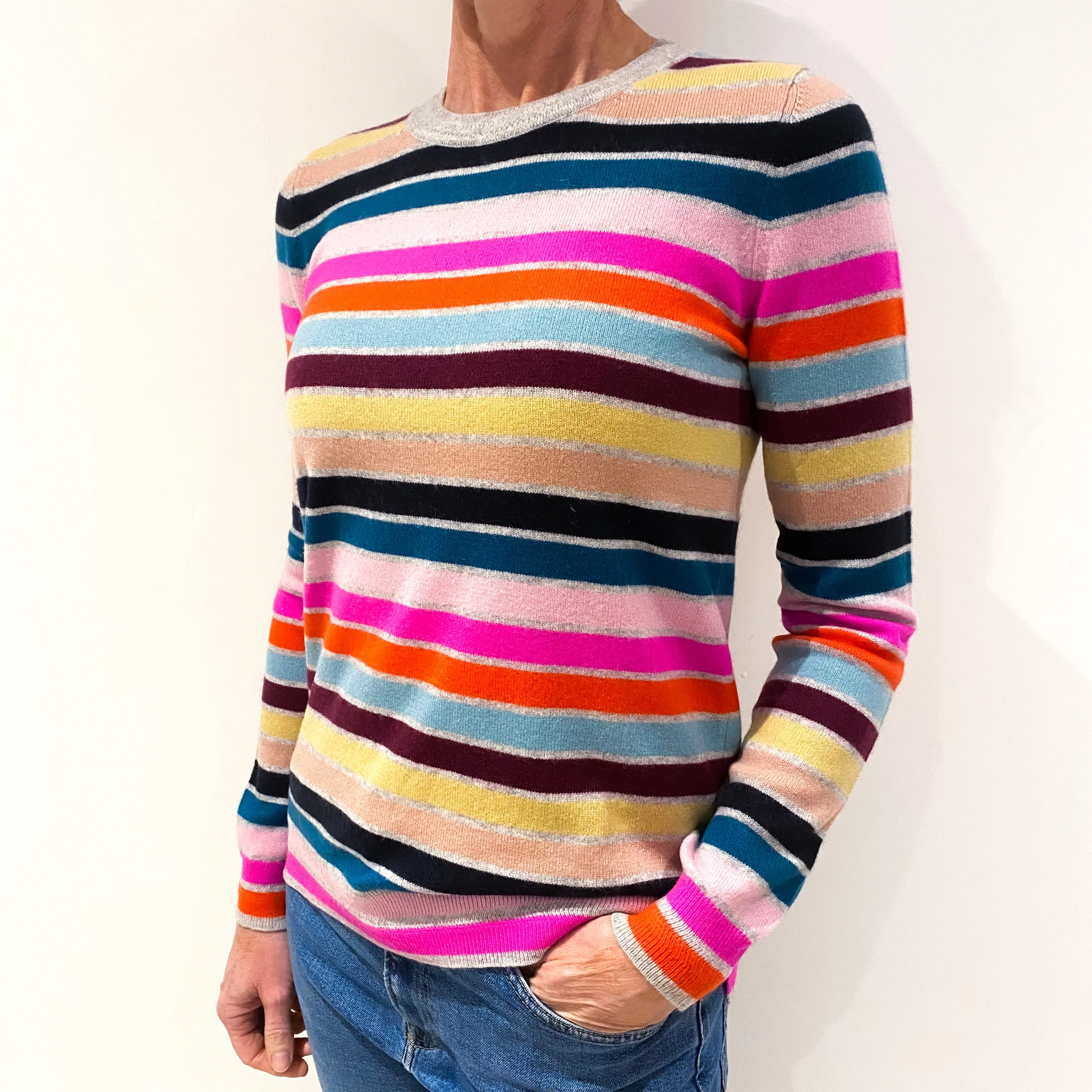 Rainbow Stripe Cashmere Crew Neck Jumper Small