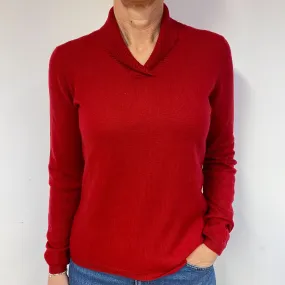 Red Shawl Collar Cashmere V-Neck Jumper Medium