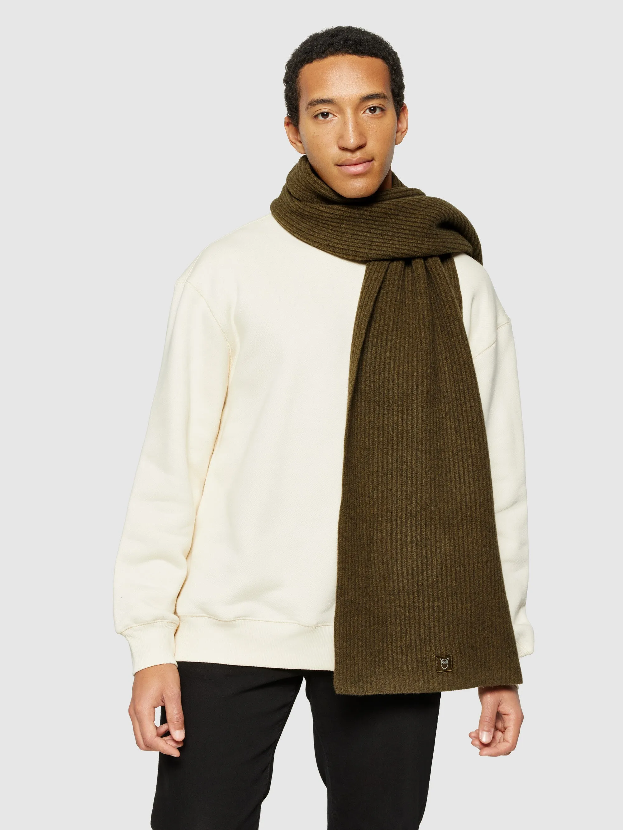 Rib knit scarf - Dark Olive