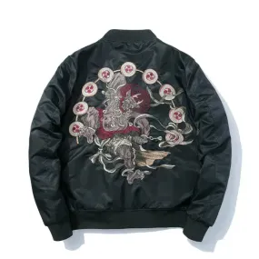 Rising Tiger Embroidered Bomber Jacket | Japanese Streetwear