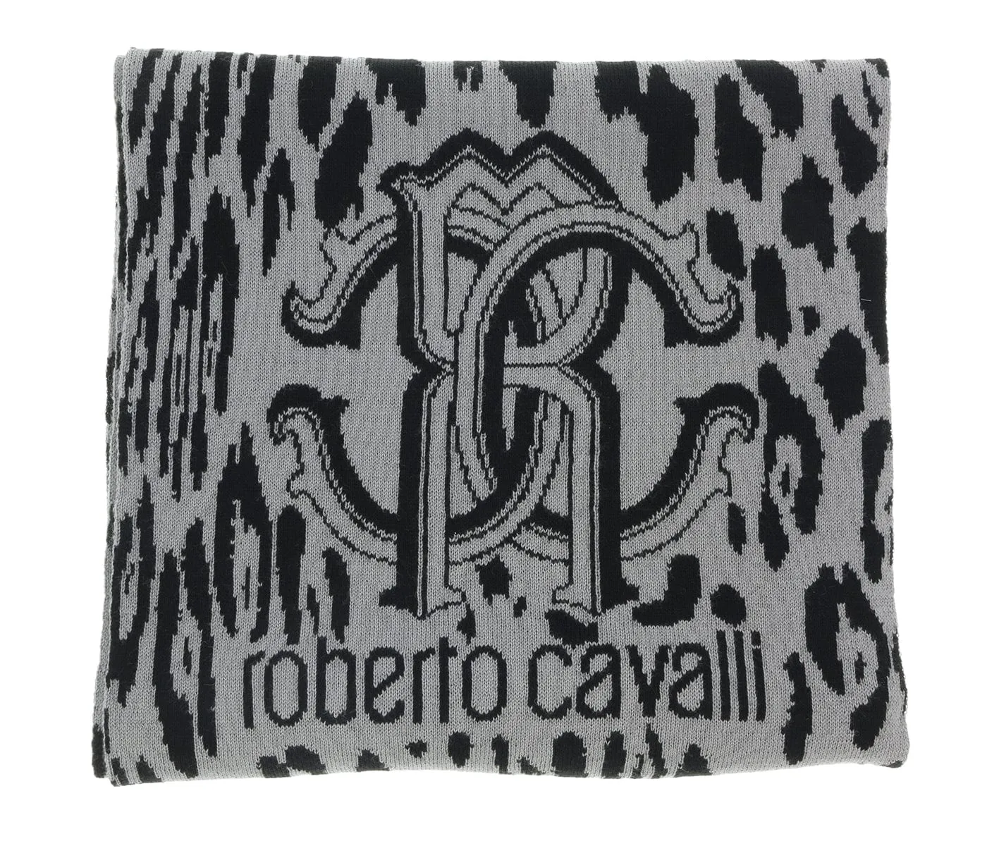 Roberto Cavalli ESZ025 D0060 Grey/Black Leopard Print Mens Scarf