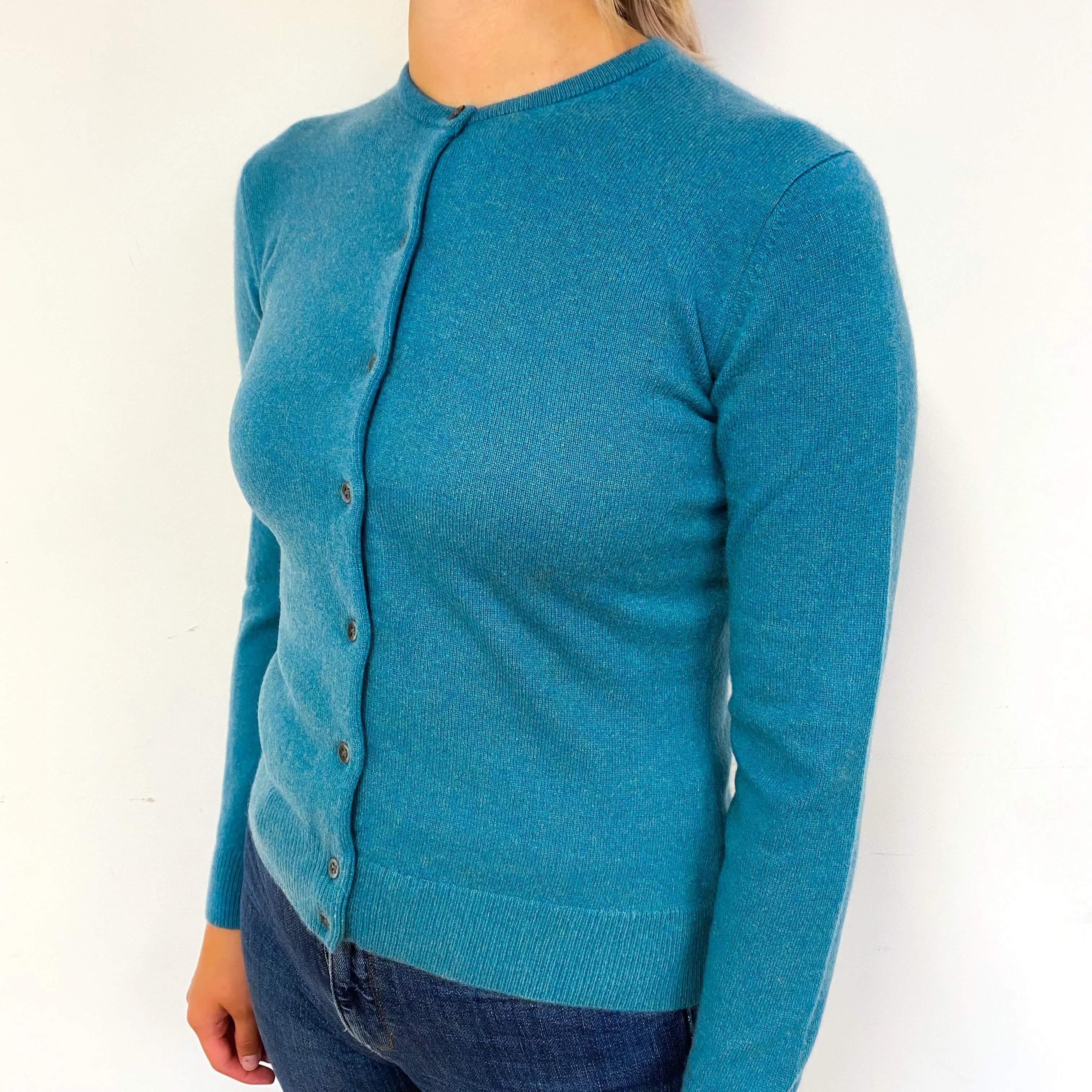 Sea Green Cashmere Crew Neck Cardigan Small