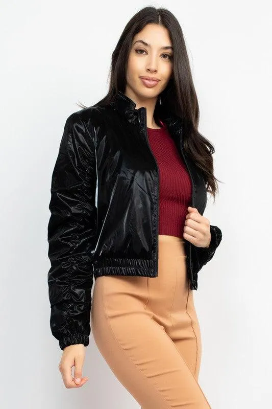 Shiny Slick Windbreaker Bomber Jacket