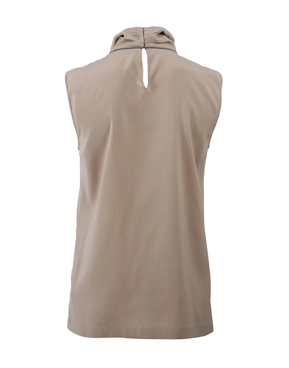 Silk Turtleneck With Monili Lariat