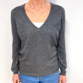 Slate Grey Cashmere Low V-Neck Jumper Medium