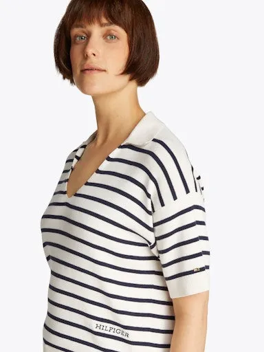 Stripe Short Sleeve Polo Jumper