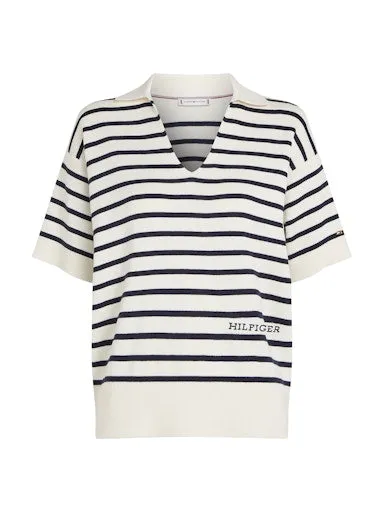 Stripe Short Sleeve Polo Jumper