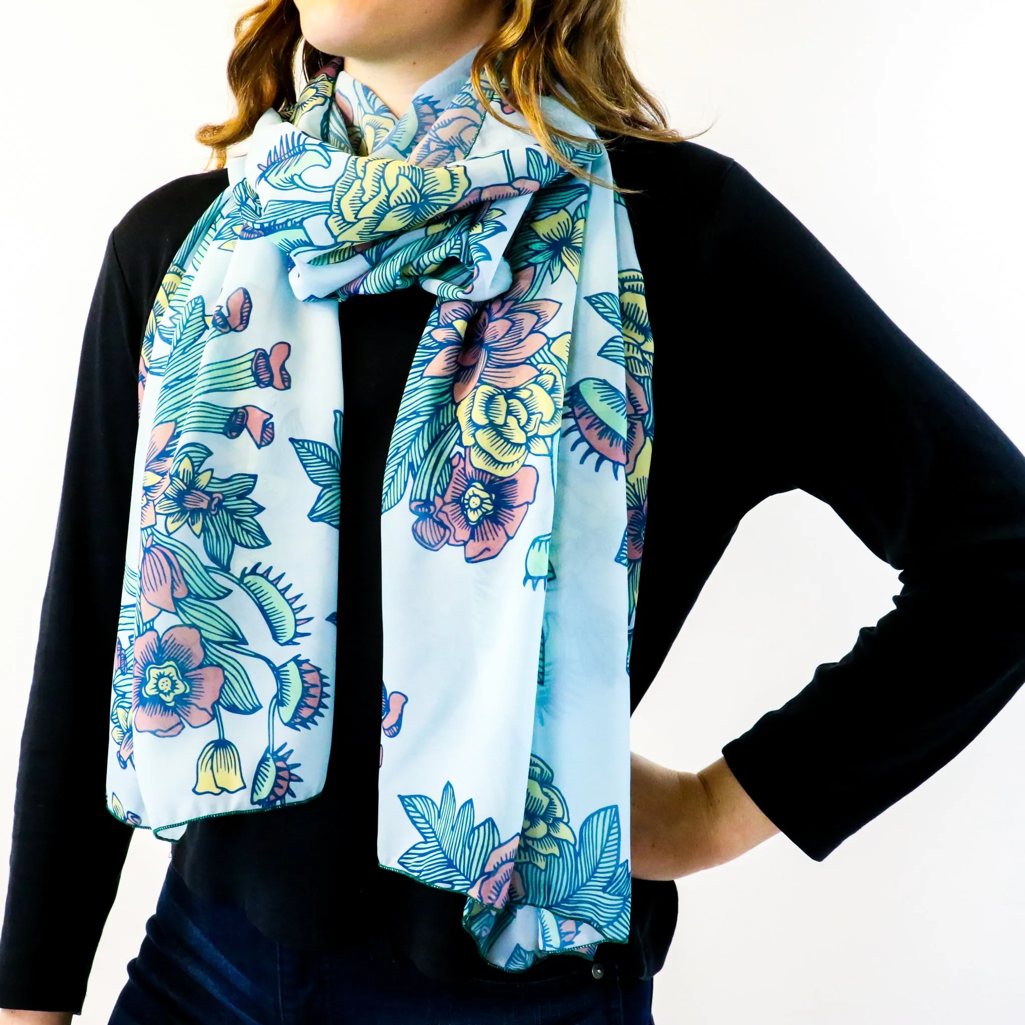 Tattoo Floral Rectangle Scarf