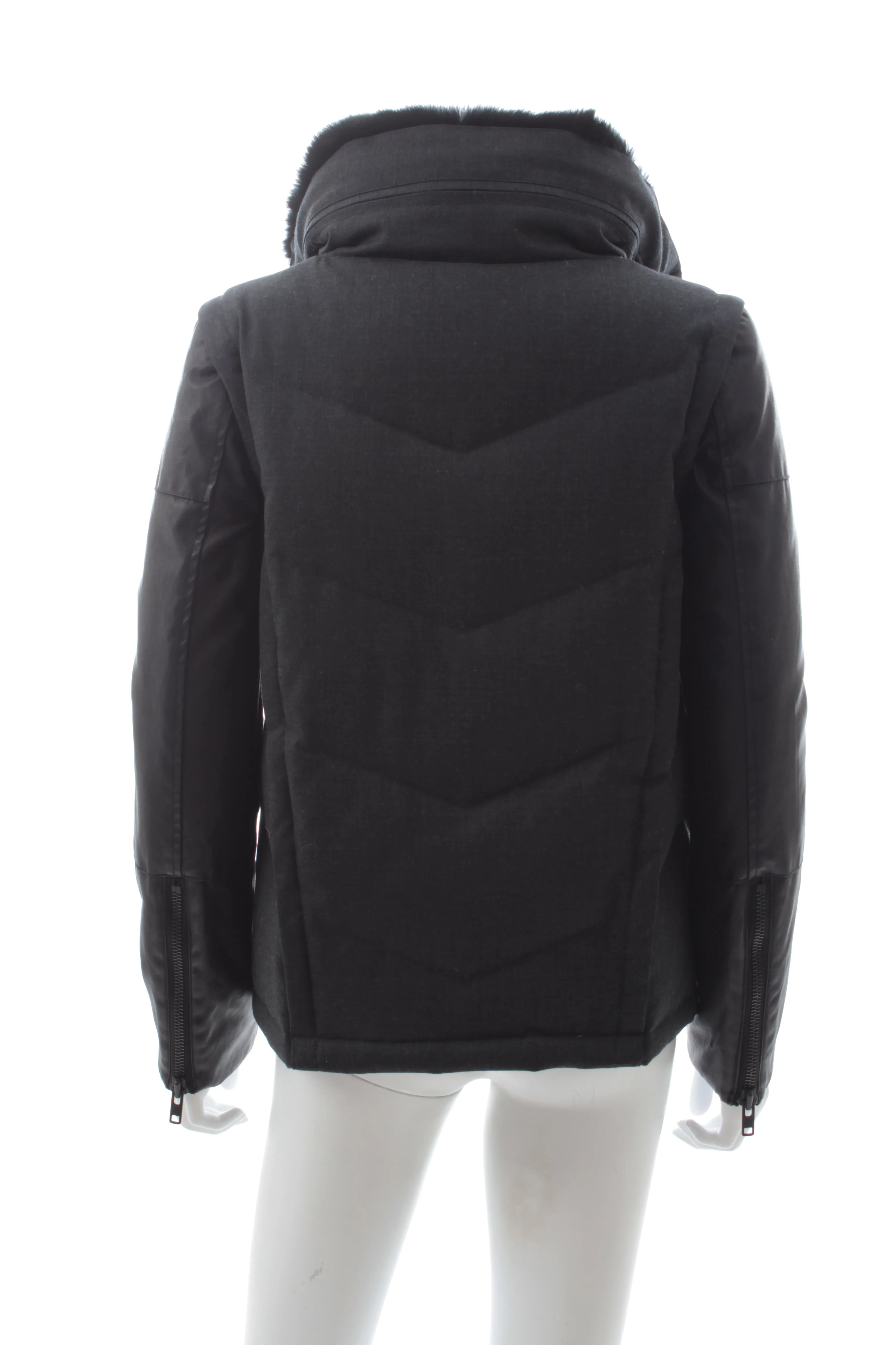 The Kooples Down Coat with Detachable Sleeves and Fur Collar