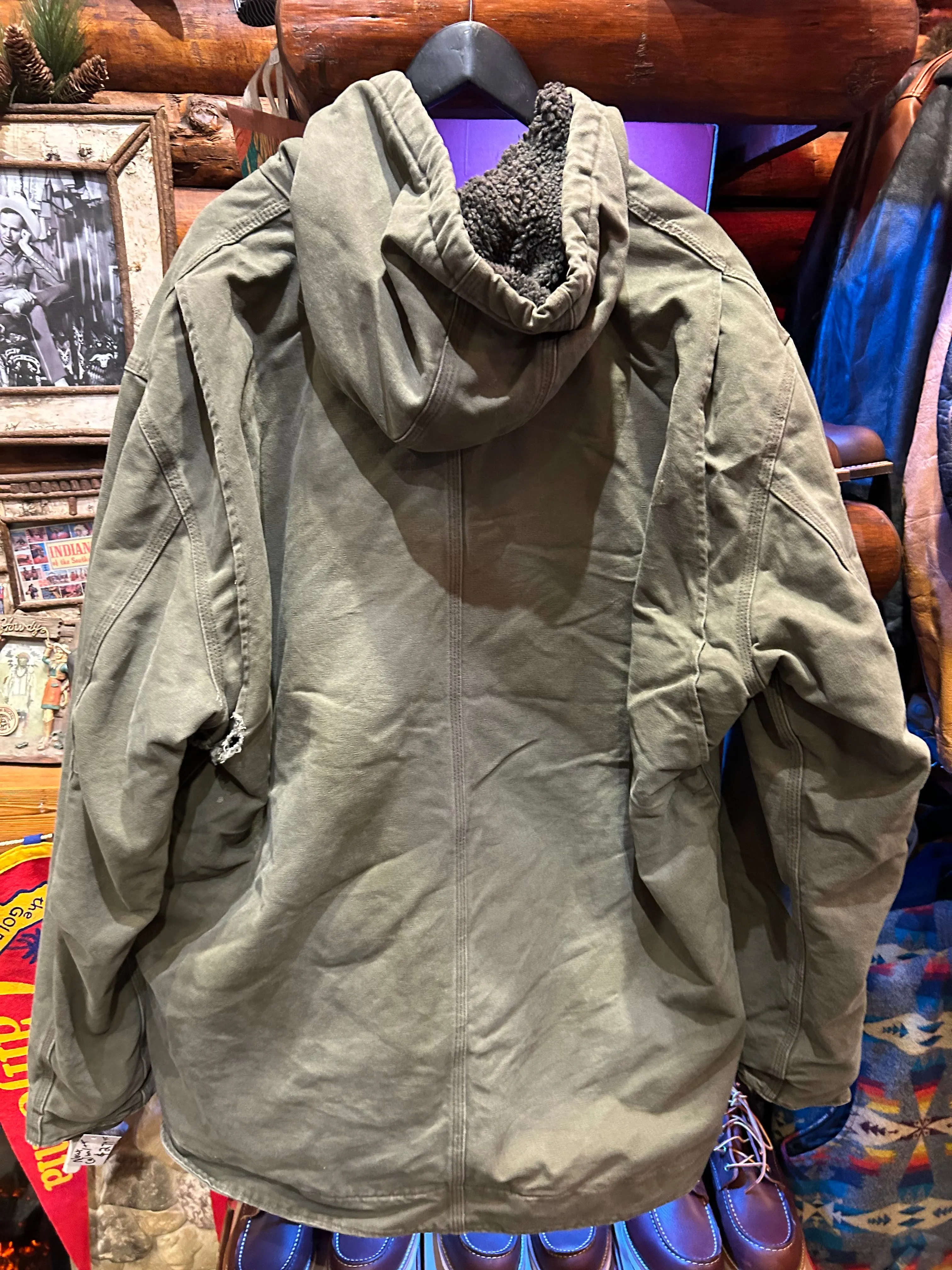 Vintage Carhartt Olive Sherpa Lined Hooded Jacket, XXL Tall