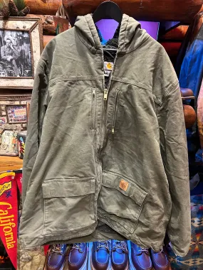 Vintage Carhartt Olive Sherpa Lined Hooded Jacket, XXL Tall