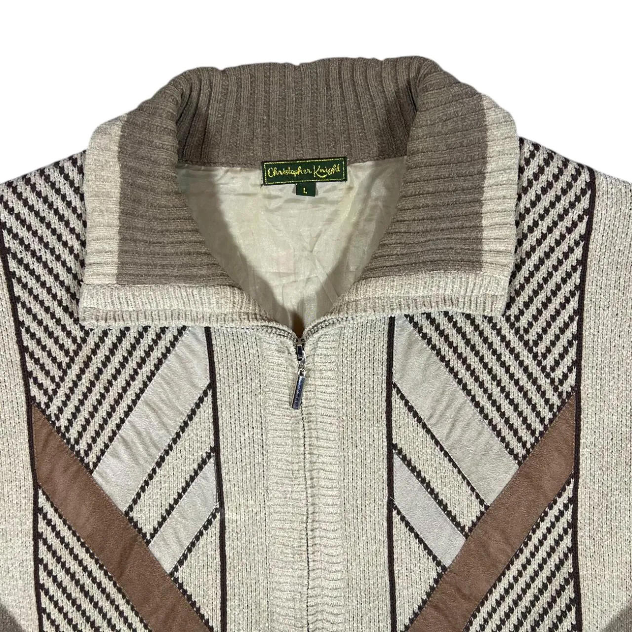 Vintage CHRISTOPHER KNIGHT Grandad Patterned Lightly Padded Zip Sweater Jumper