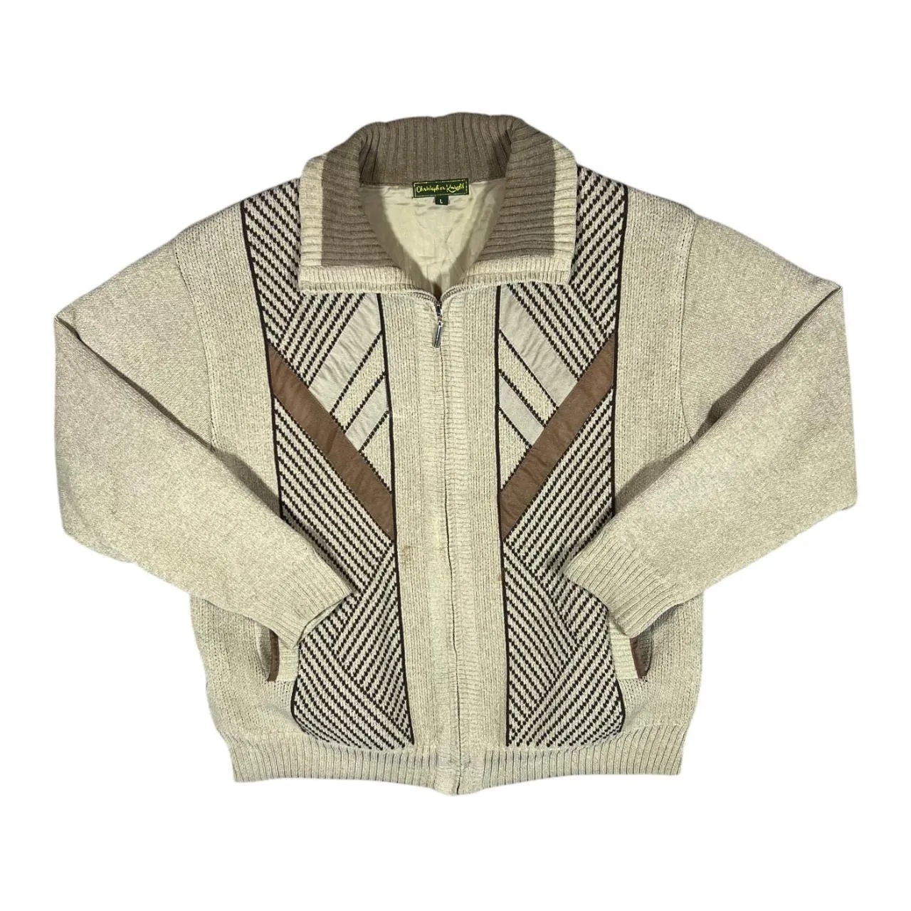 Vintage CHRISTOPHER KNIGHT Grandad Patterned Lightly Padded Zip Sweater Jumper
