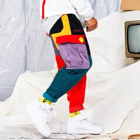 Vintage Color Block Patchwork Pants