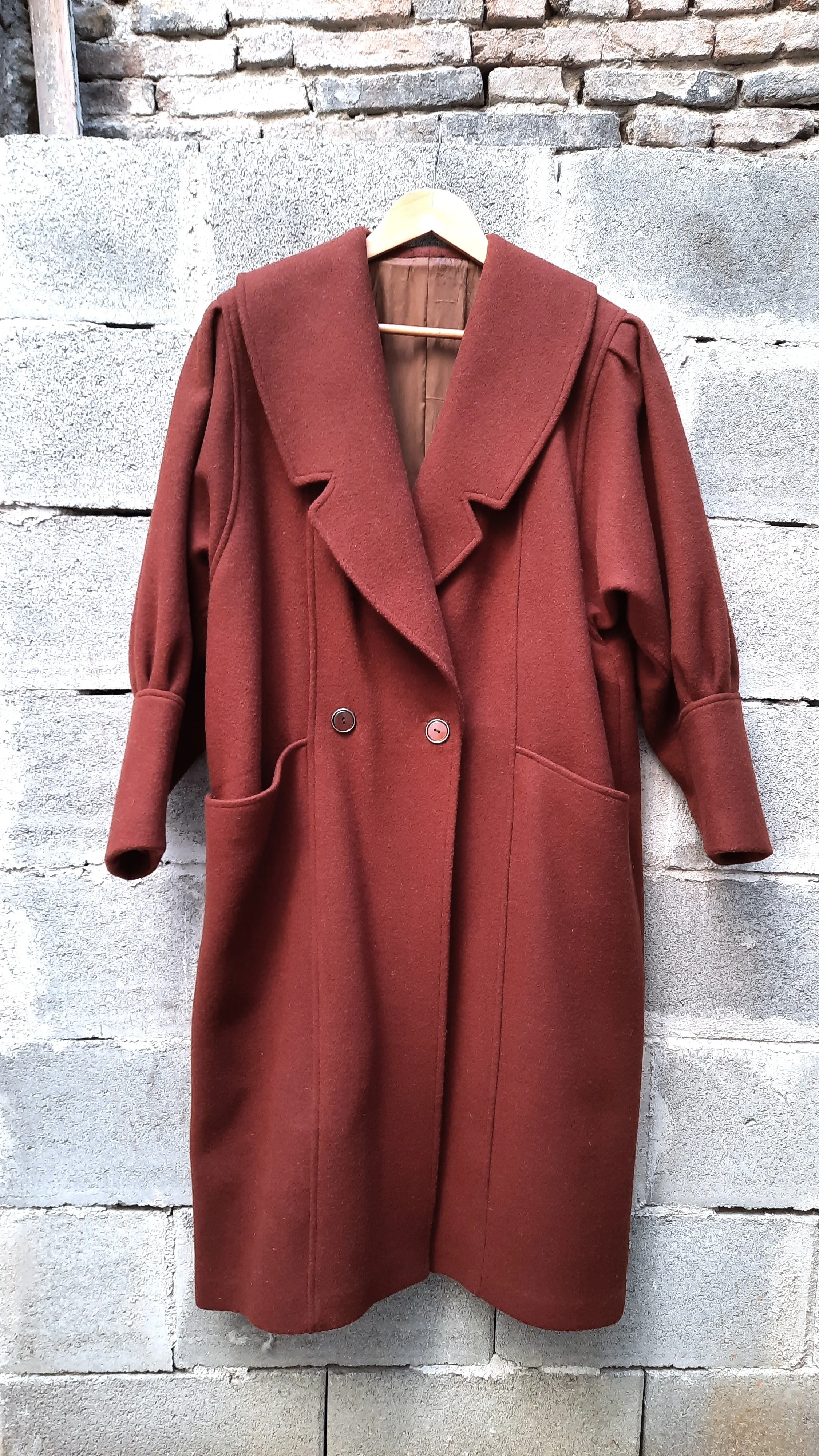 Vintage Long Brown Double Breast Wool Coat