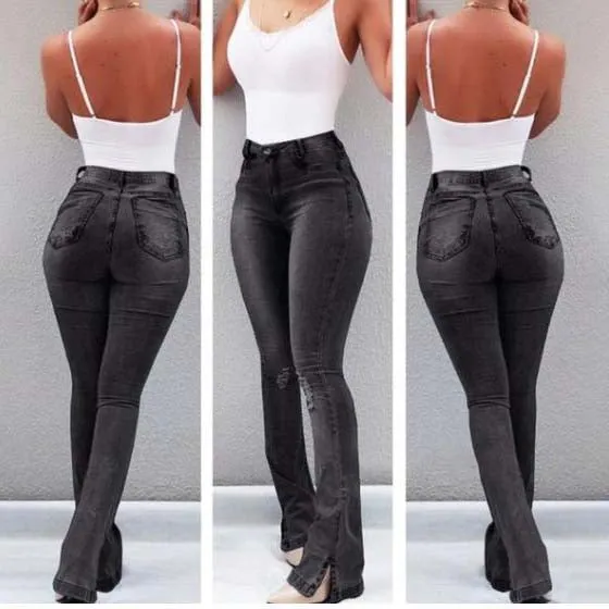Wide Leg High Waist Stretch Jeans Sexy Pants