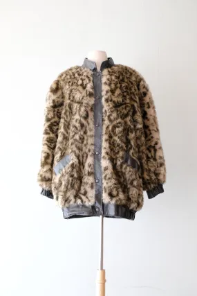 Wild 1980's Leopard Print Bomber Style Coat / Sz M
