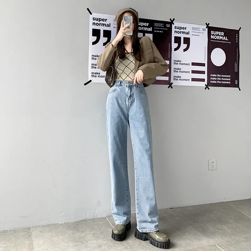 Wjczt Straight Leg Jeans For Women High Waist 2022 Trend Denim Pants Mom Jean Baggy Pants Casual Comfort Trousers Oversize