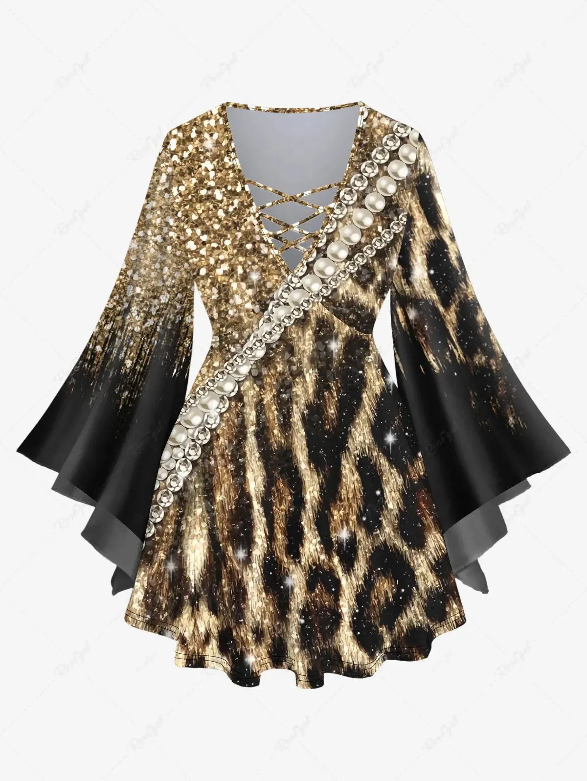 Women's Leopard Flare Sleeves Top or Skinny Leggings