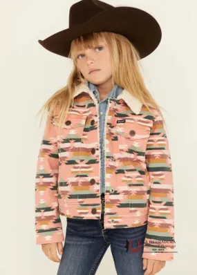 Wrangler Girl's Southwestern Print Sherpa Denim Jacket in Pink