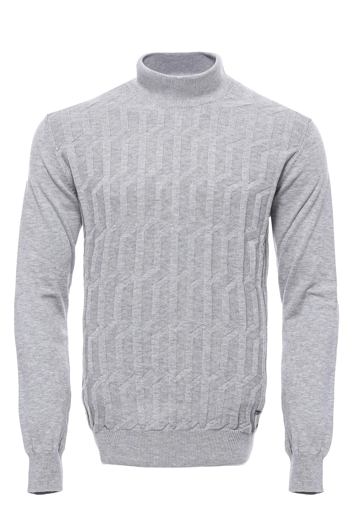 WSS Grey Patterned Half Turtleneck Sweater  - Singen