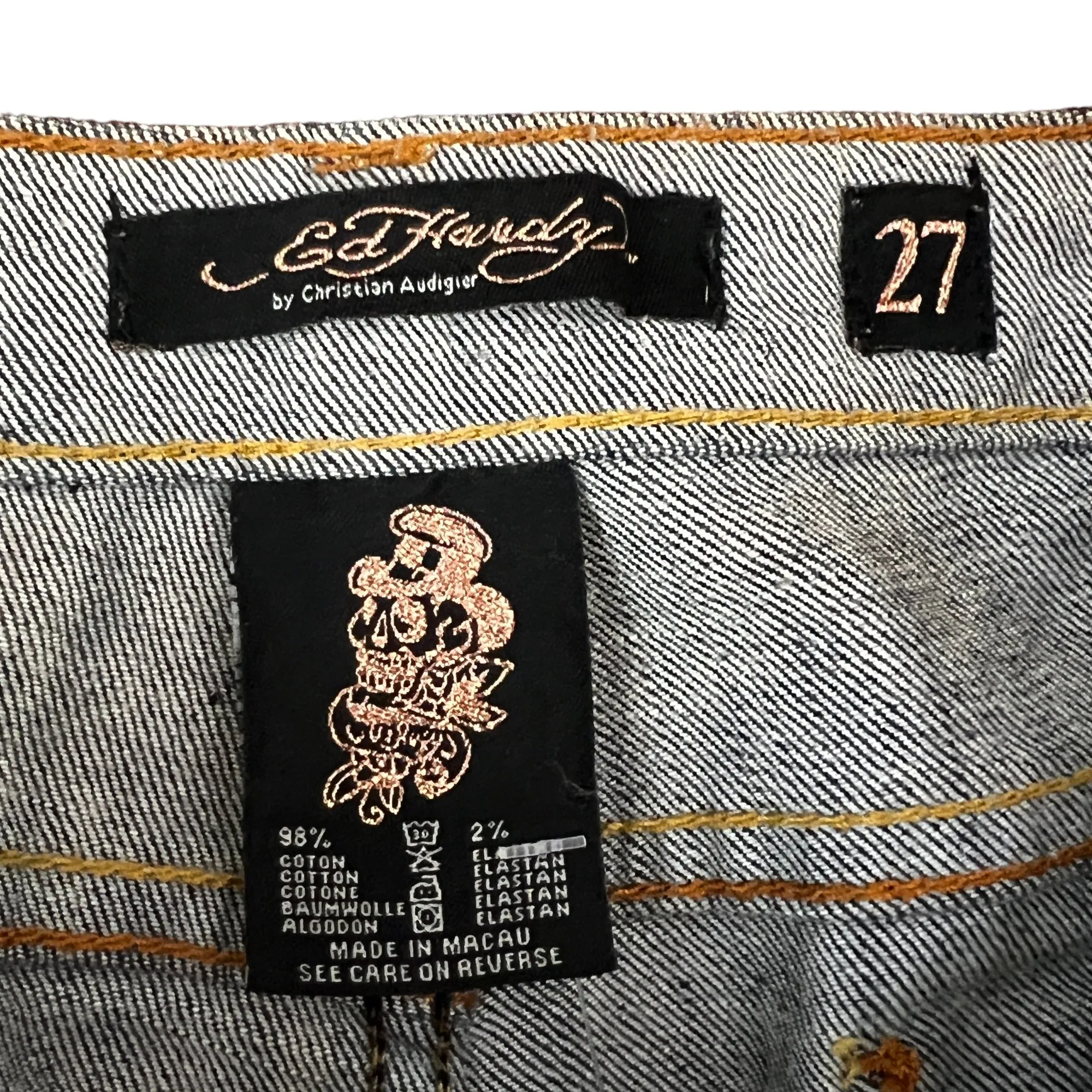 Y2K Ed Hardy Swarovski Crystal Skull Low Rise Flare Jeans Size 27